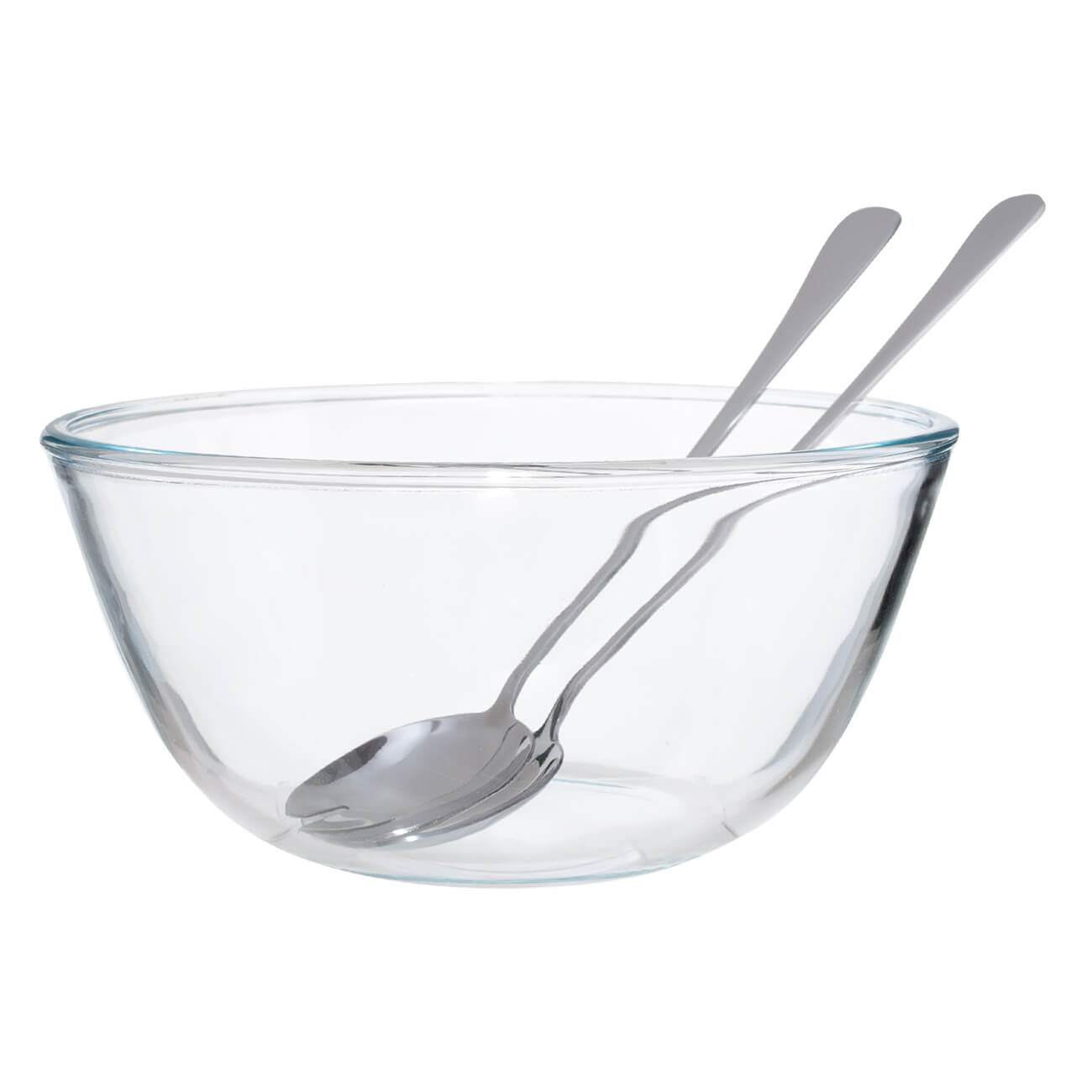 Salad bowl, 23 cm, 2.7 l, 3 items, with spoon / fork, glass B / steel, Clear изображение № 1