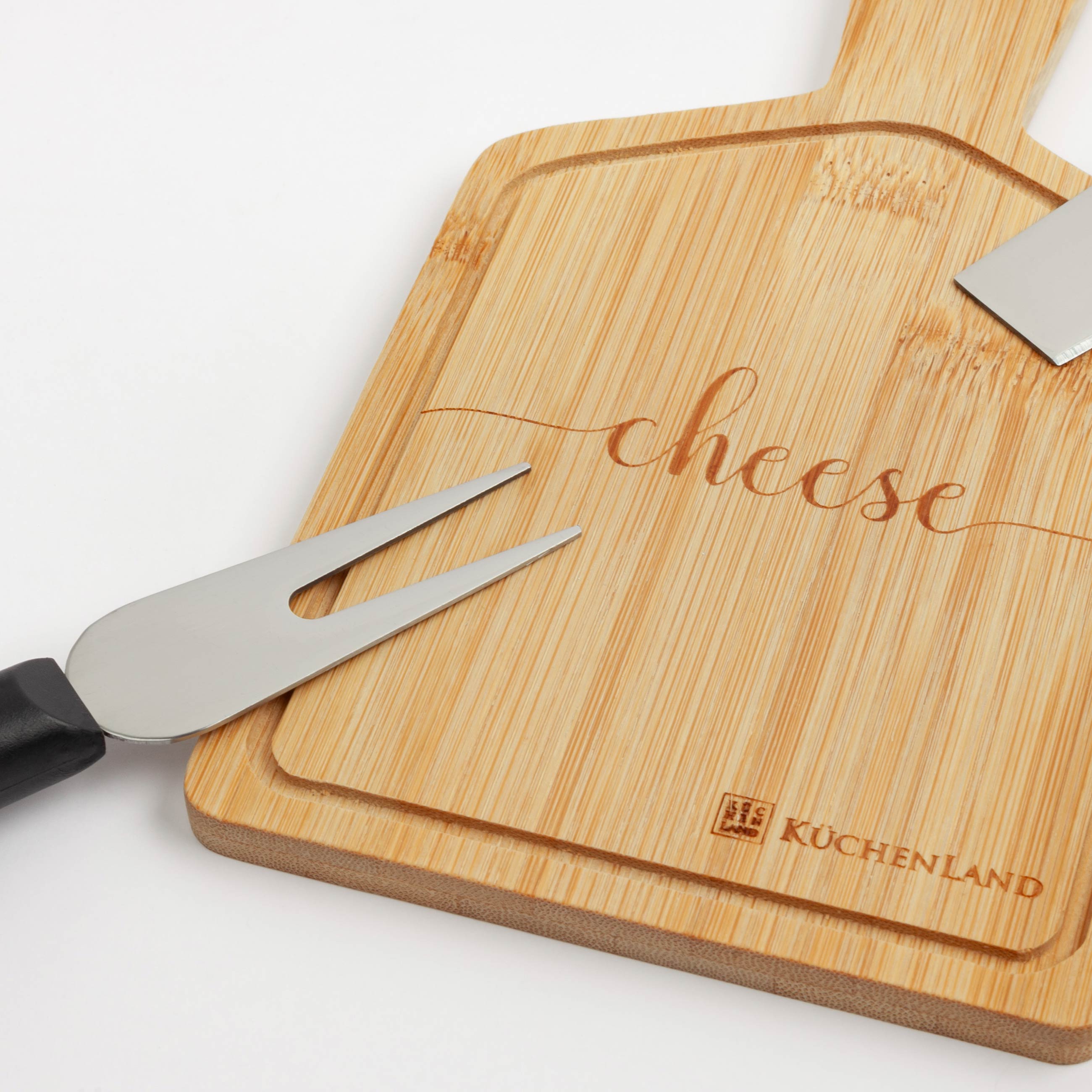Cheese set, 3 items, dish board with handle, Steel / Bamboo / Plastic, Scroll изображение № 3