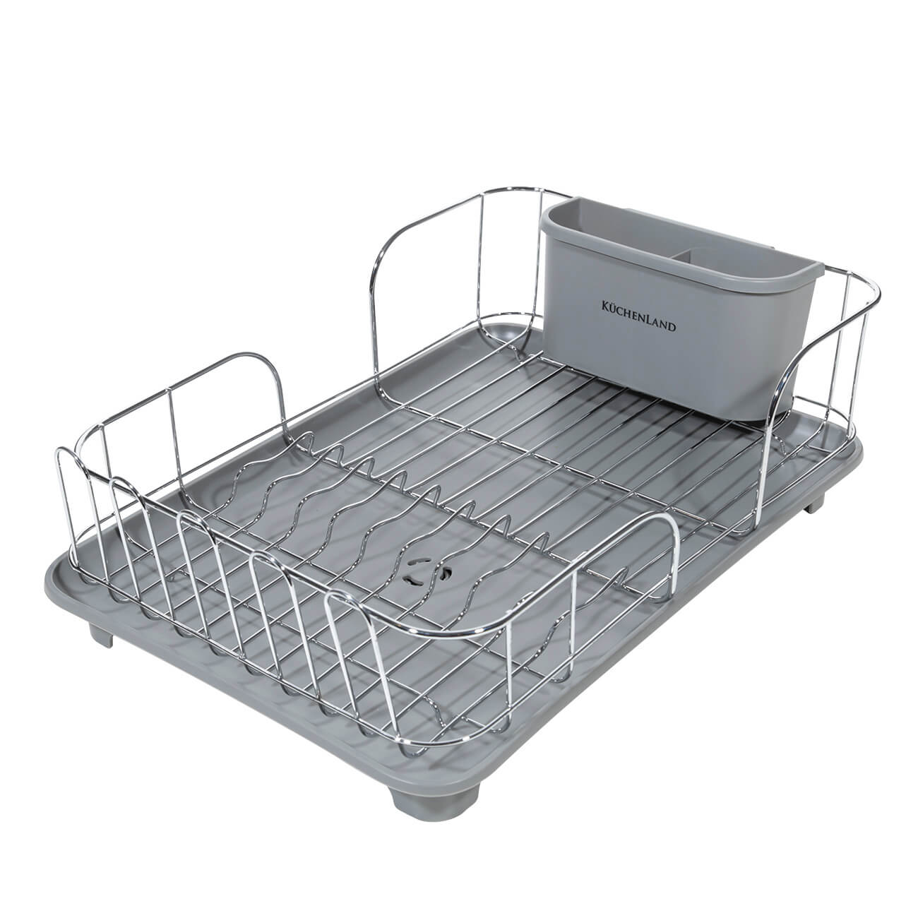 Dish rack, 43x31 cm, with tray, with drain, metal / plastic, light grey, Keepin изображение № 1