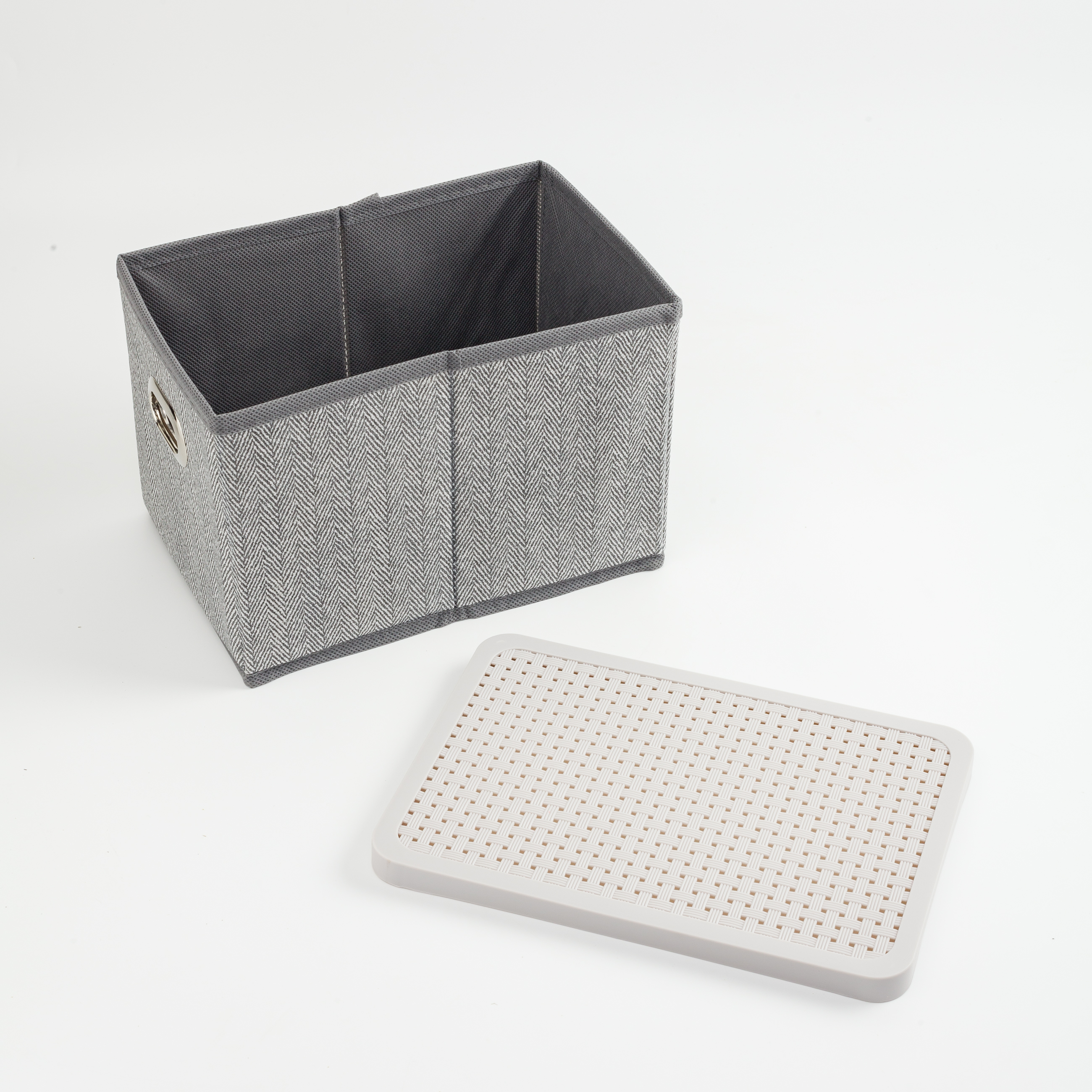 Organizer-box for things, 25x17 cm, with handles/lid, textile / plastic, gray, Pedant new изображение № 7