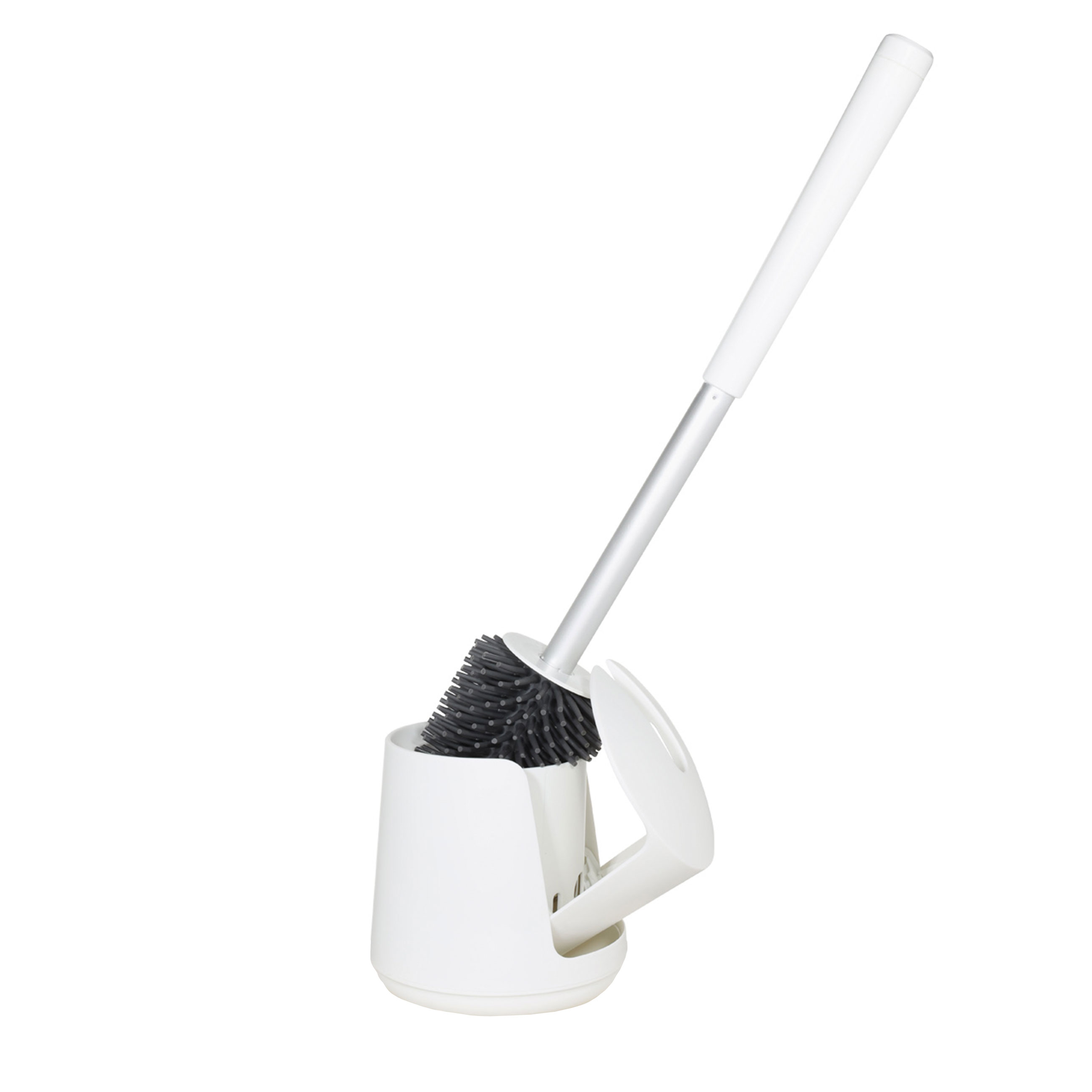 Toilet brush, 40 cm, with automatic stand, rubber / plastic, white, Click изображение № 2