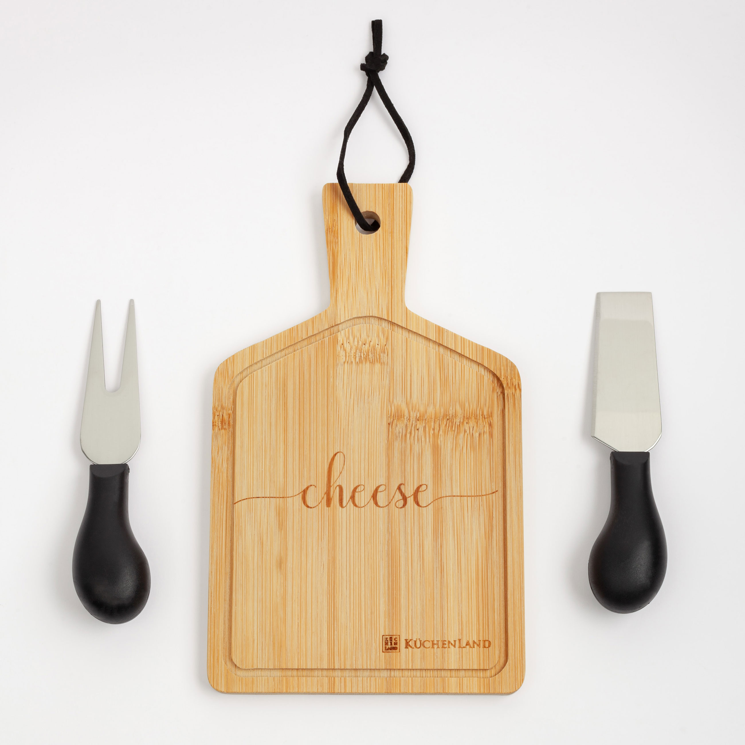 Cheese set, 3 items, dish board with handle, Steel / Bamboo / Plastic, Scroll изображение № 2