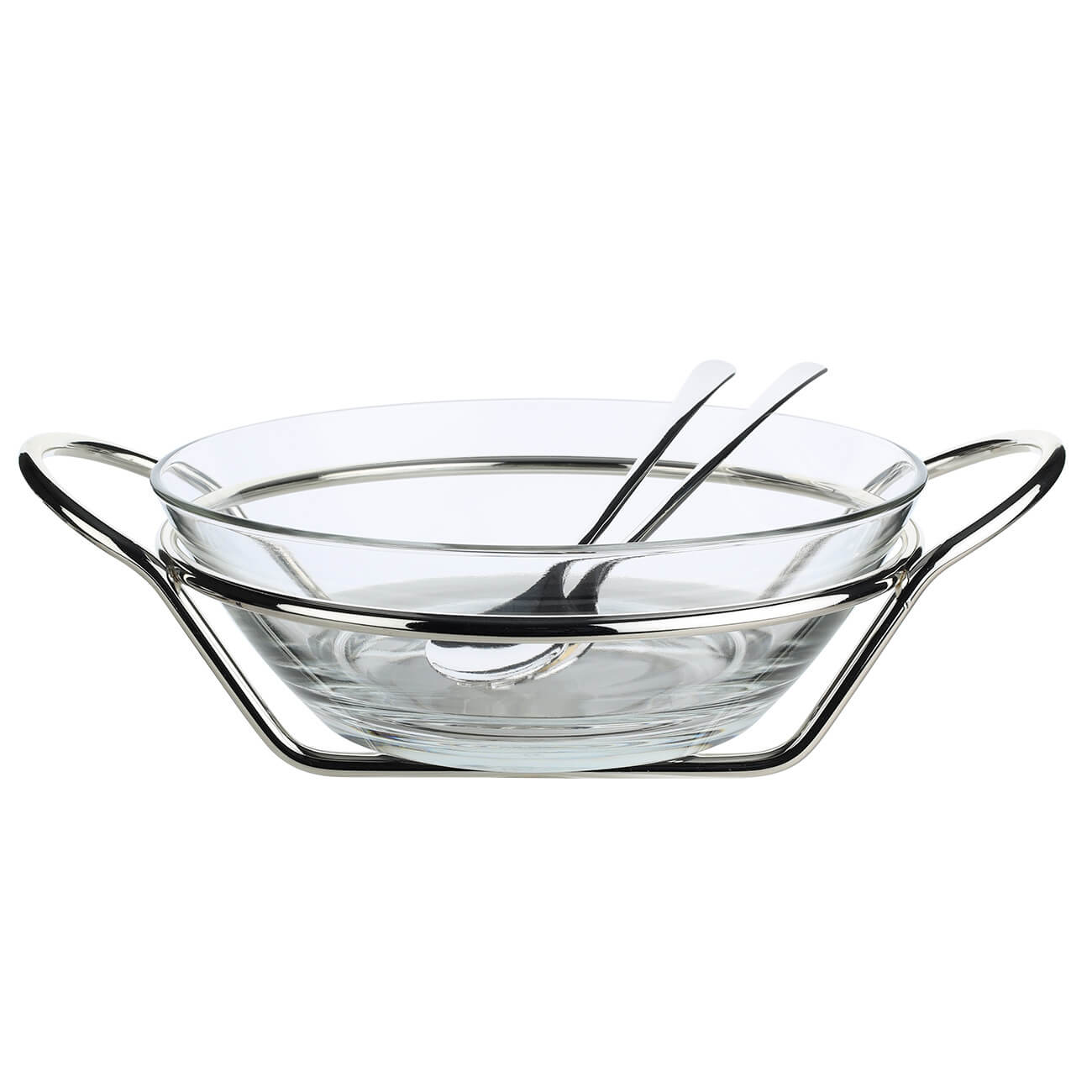 Salad bowl, 35x27cm, 2 l, 3 items, with spoon / fork, on a stand, glass / metal, Fantastic изображение № 1