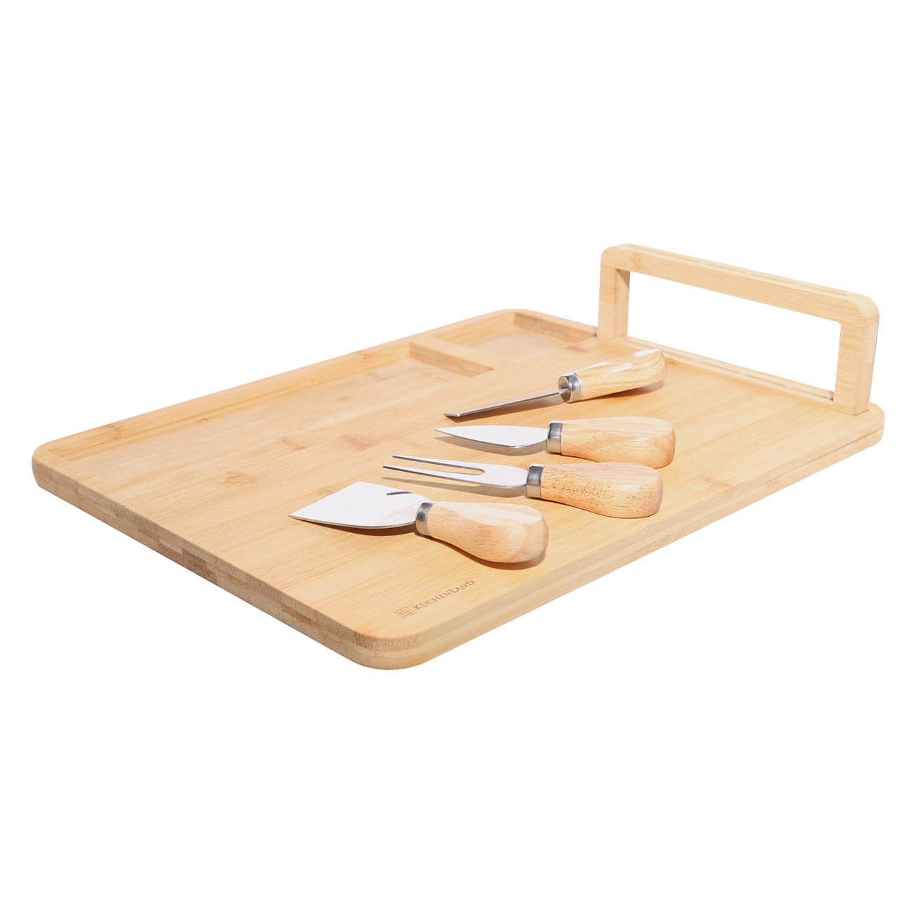 Cheese set, 5 items, board with compartment, Steel / Bamboo, Cheese изображение № 2